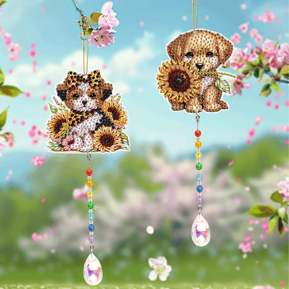 

2Pcs Diamond Painting Hanging Ornament with Crystal Pendant Diamond Art Kits for Adults DIY Summer Home Garden Hanging Ornament