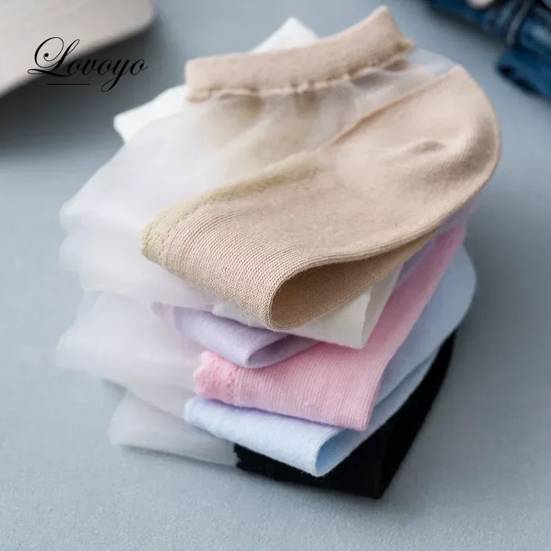 Chaussettes de rinçage invisibles pour femmes, chaussettes en dentelle transparentes, chaussettes en maille non aldes, chaussettes semi-fines transparentes, chaussettes d'été