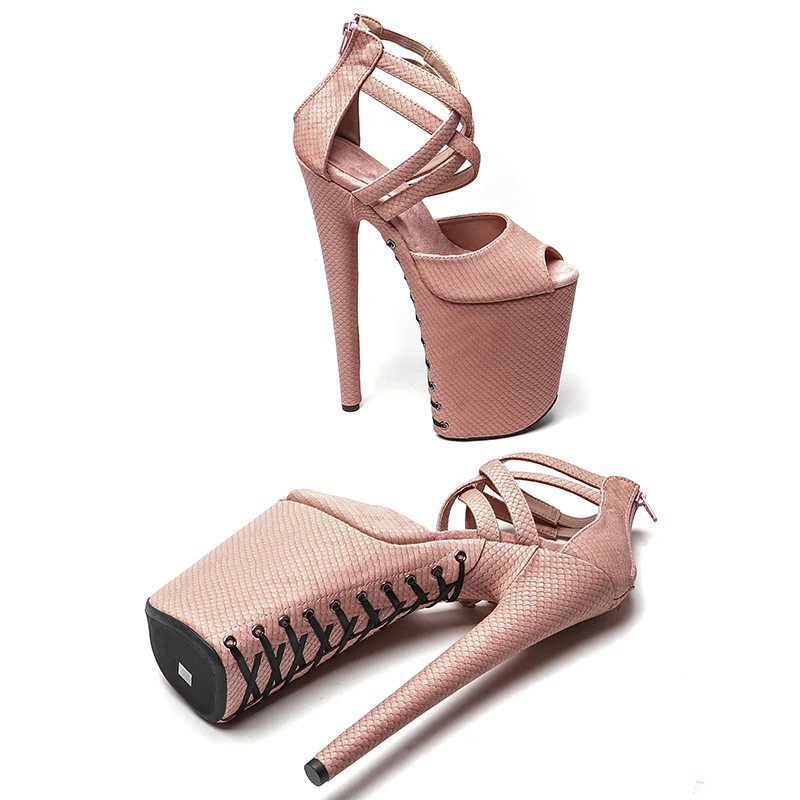 Leecabe 23CM/9inches Snake PU upper fashion trend exotic sexy romantic Platform Sexy  High Heels Sandals Pole Dance shoes