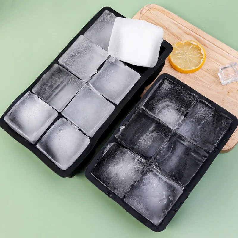 4/6/8 Grids Big Ice Mold Boxes Large Food Grade Silicone Ice Cube Molds Square DIY Ice Blocks Maker Mould Tools For Kitchen Bar