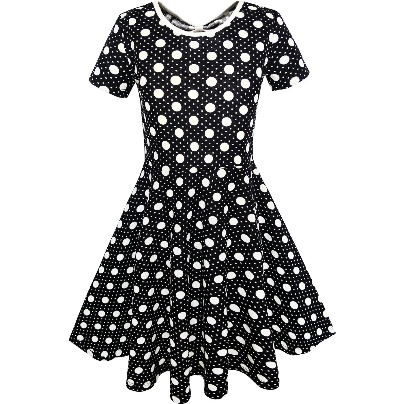 Girls Dress Black White Dot Back Cutout Back School Dress