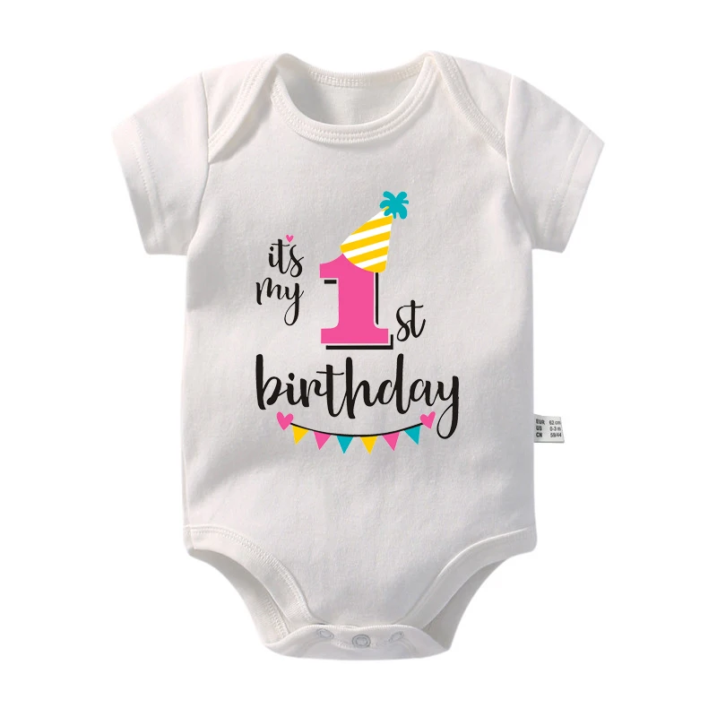 My 1st Birthday Baby Rompers Summer Infant Bodysuit Toddler Short Sleeve Jumpsuit Baby Birthday Party Outfits Boys Girls Clothes