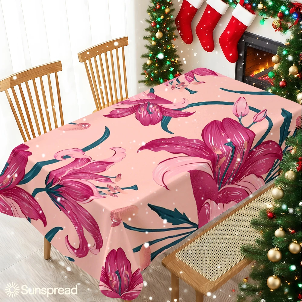 Lily Bloom Table Cloth Waterproof Tablecloth Spill Proof Table Cloth, Wipe Clean Table Cloth for Dining Camping