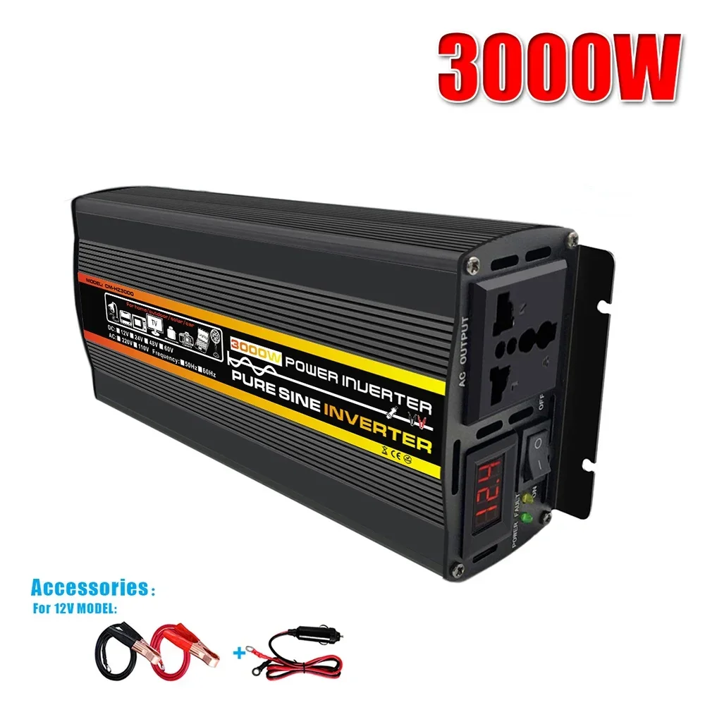 Pure Sine Wave Inverter 12V To AC 110V 220V 3000W Voltage Transformer Power Converter Solar Inverter Voltage Transformer