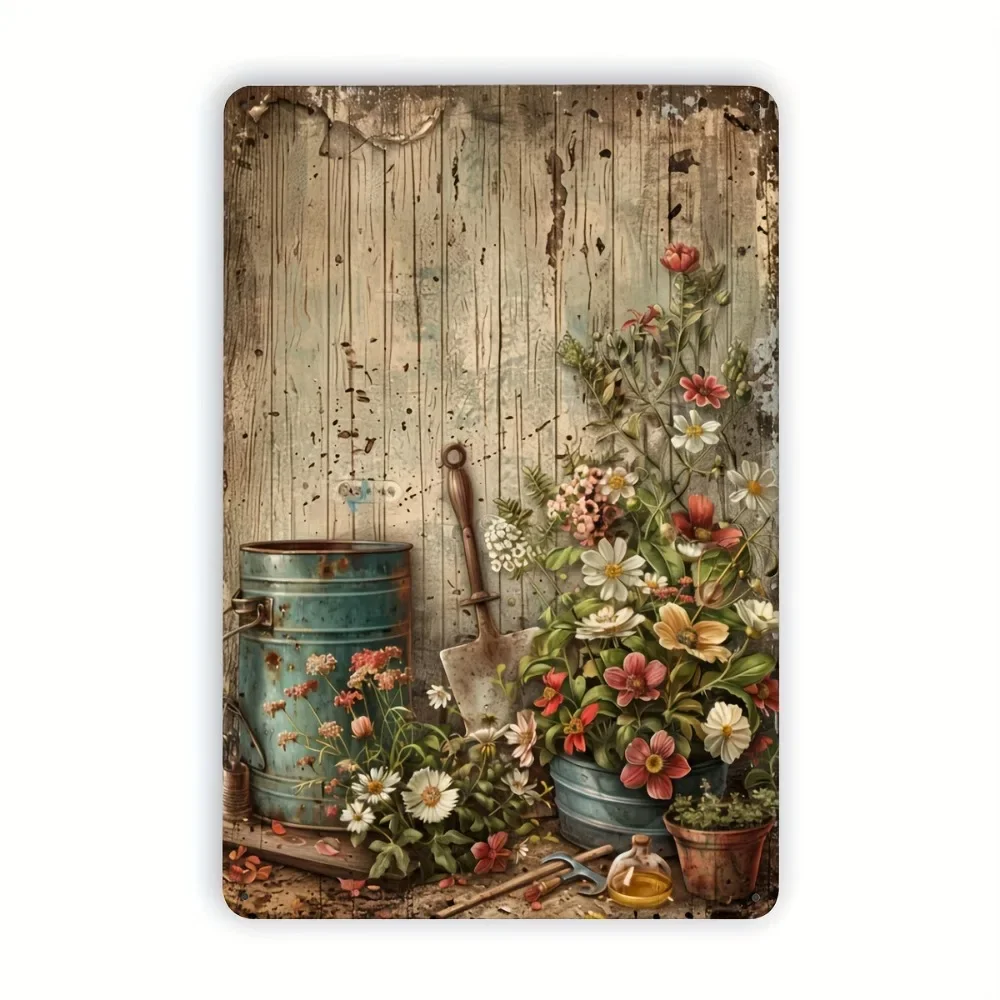 1pc Vintage Garden Metal Sign Bluebird Flower Design Weathered Wall Art for Home Bar Café Garden Garage