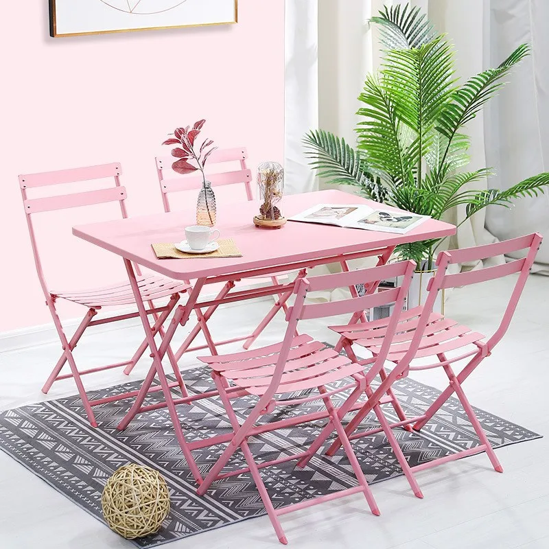 #Metal Folding Dining Chairs and Tables Outdoor Stackable Waterproof Modern Design Garden Restaurant Furniture Sets