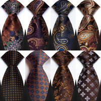 Luxury 8CM Mens Necktie Brown Color Dot Stripes Paisley Tie For Man Groom Jacquard Woven Neck Tie For Business Wedding Party