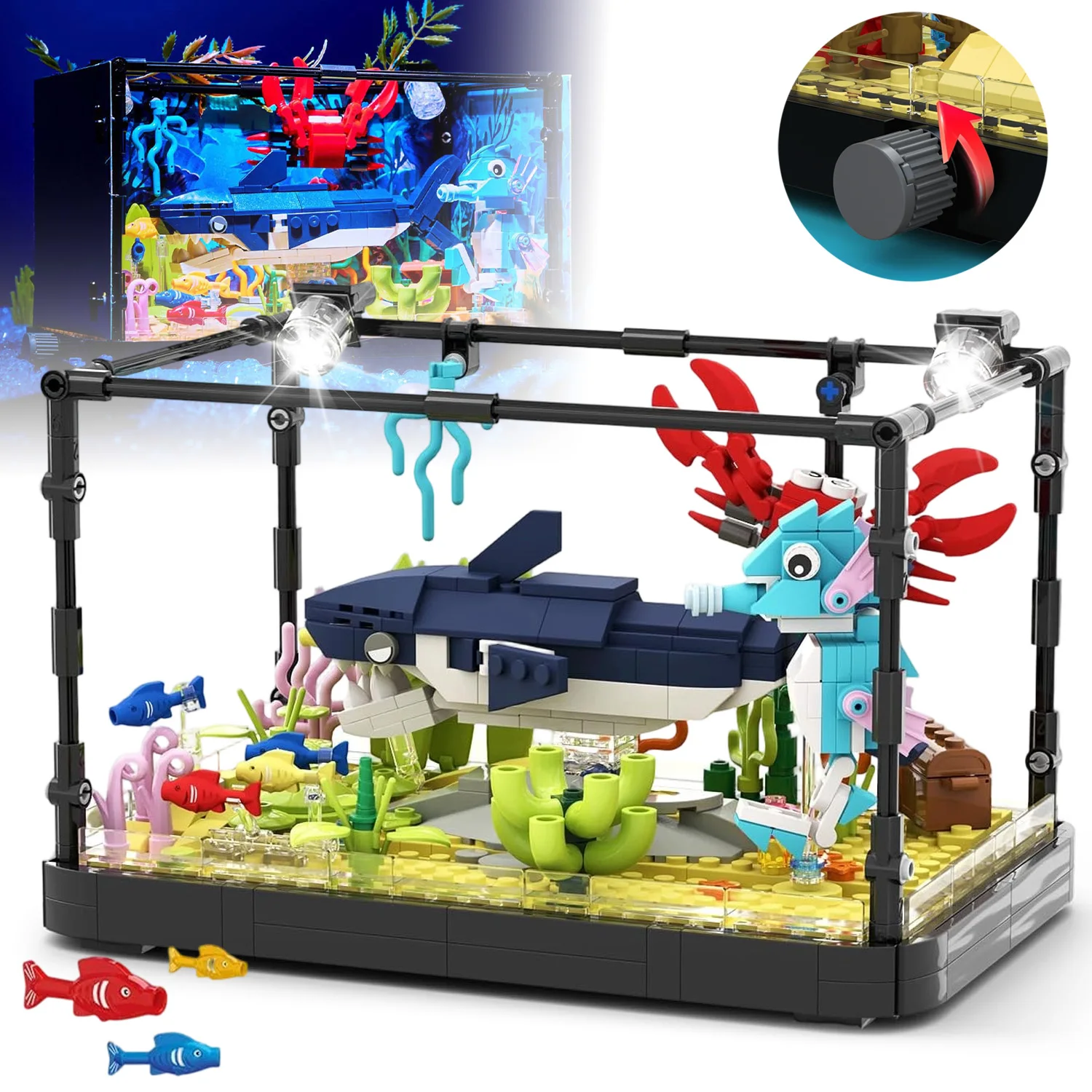 648-teiliges Aquarium-Baustein-Set mit 2 LED-Leuchten, Unterwasserwelt-Bausatz, ideale Geschenkidee