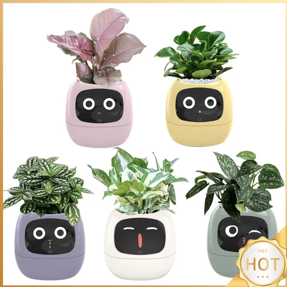 Smart Plant Pot Smart Flowerpots USB Rechargeable AI Flower Pot Multi-Function Plant Robot 7 Smart Sensors for Smart Expression