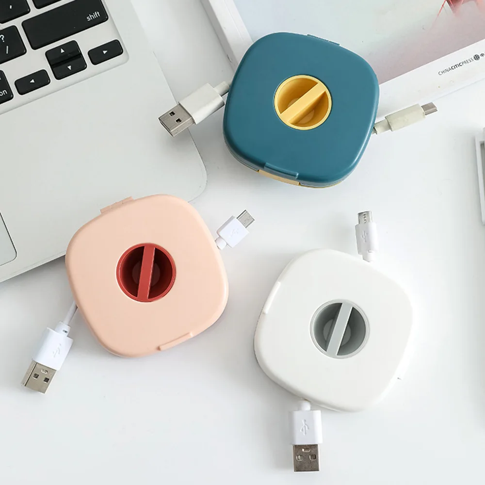 Portable Round Rotatable Data Cable Organizer Storage Box Mini Mobile Phone Charging Cable Winder Can Be Carried Cable Winder