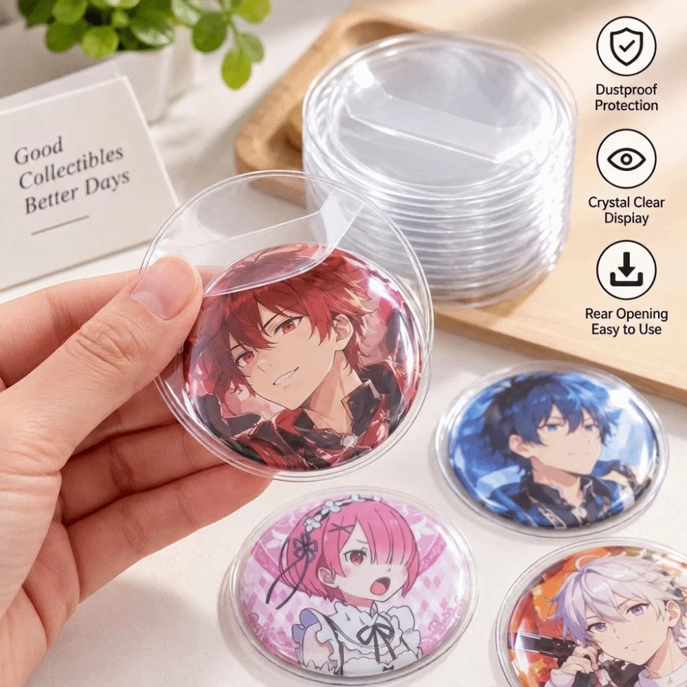 10pcs/Set Round 63/83mm Badge Protective Sleeves CPP Rear Opening Badge Protector Case Dustproof Transparent
