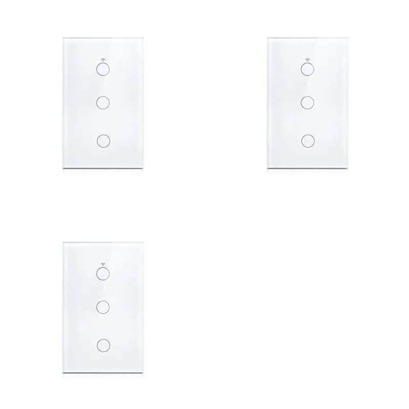 

Premium-3X Tuya US Plug Wi-Fi Настенный переключатель 3-бандовый без нейтрального провода Сенсорный датчик Светодиодные выключатели света Умный дом Alexa Google Белый