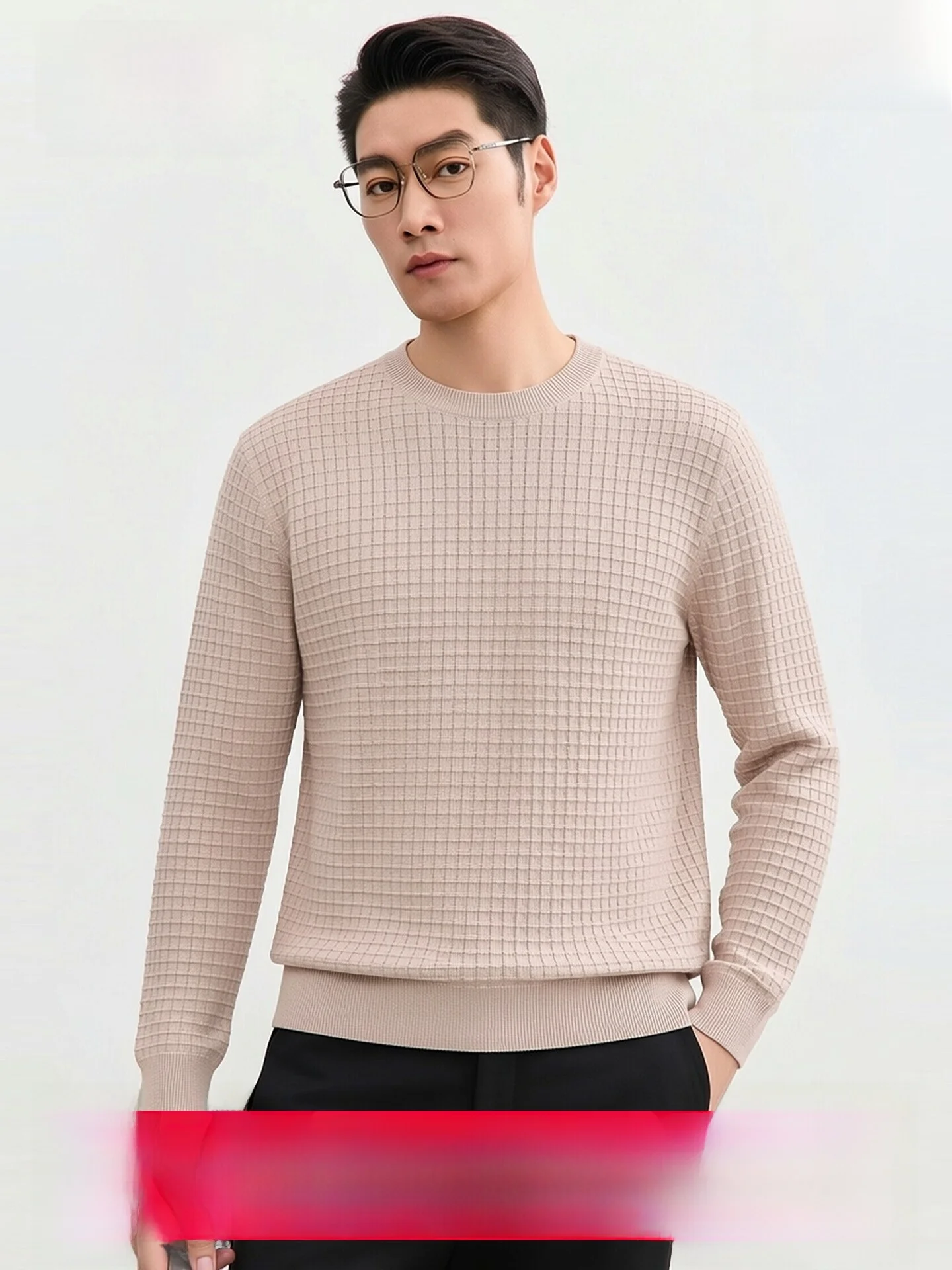 100% Pure Wool Men's Knitwear round Neck Vintage Grid Pattern Casual Style Long Sleeve Business Casual Spring Autumn New Arrival