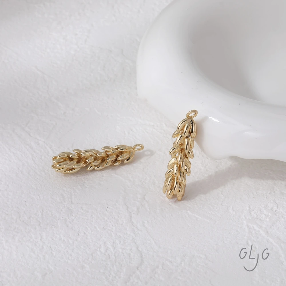 4 pezzi in ottone placcato oro 14 carati con ciondolo a forma di grano, materiale per bracciale, gioielli fai da te, forniture per accessori
