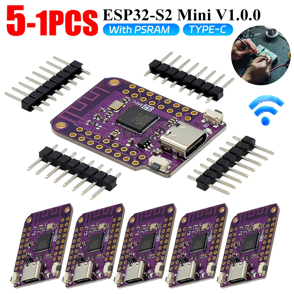 1-5PC ESP32 S2 Mini V1.0.0 WIFI Board Based ESP32-S2FN4R2 4MB FLASH 2MB PSRAM Mini V1.0.0 WIFI IOT Board WIFI Module Development