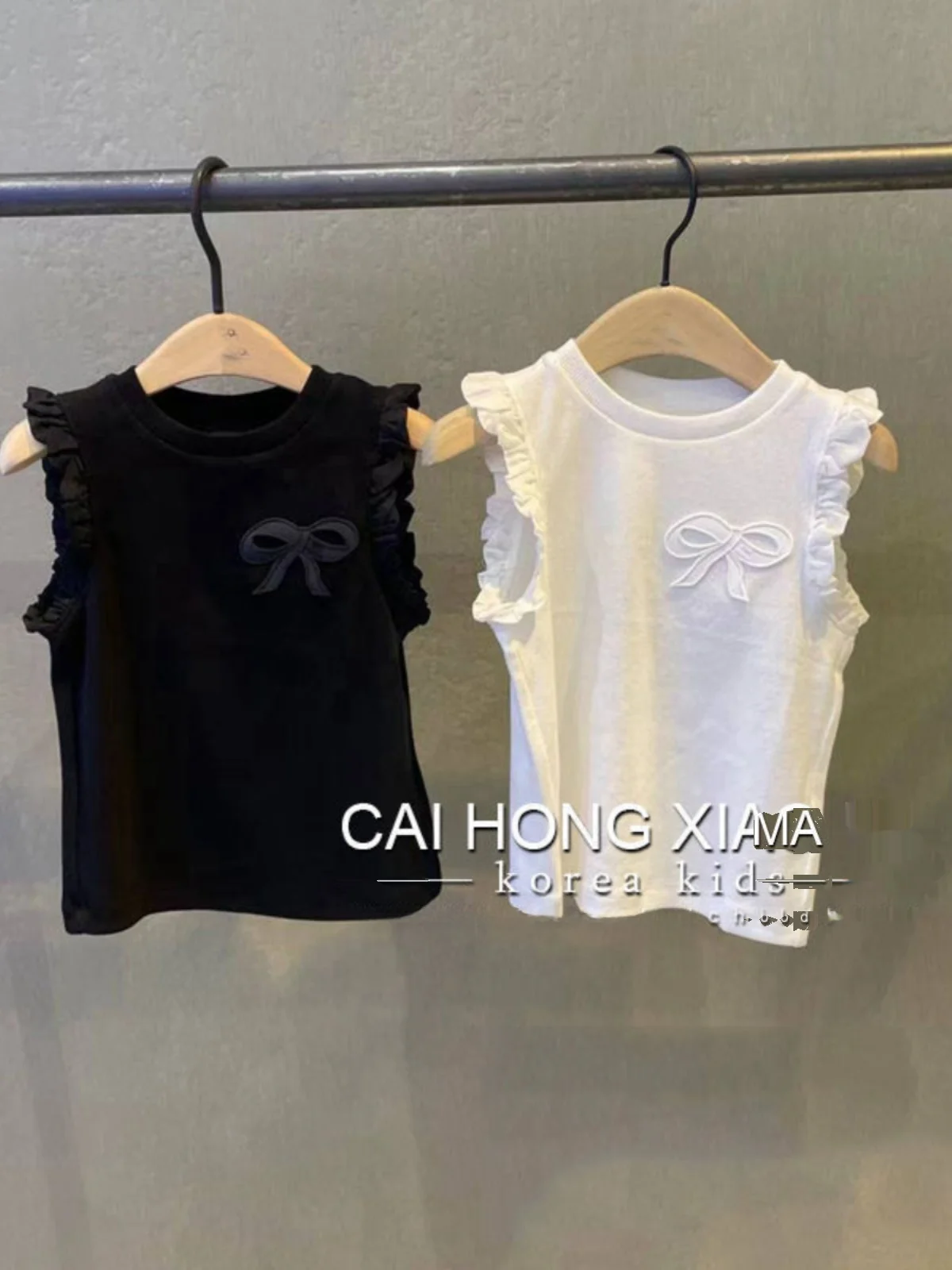 

Girls Knot Vest Summer New Sle Korean Version Versatile Ruffle round Ne Svel Top Faionable And Cute