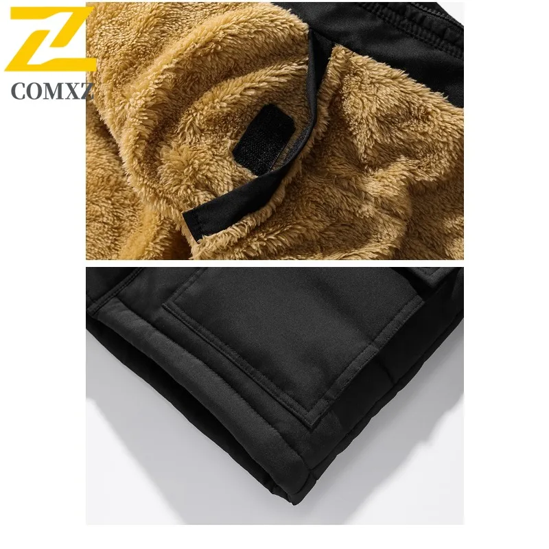 COMXZ Herren-Winterjacke mit Kapuze, hochwertige, lockere, verschneite, wattierte Jacke aus Baumwolle, Skifahren, warme, dicke, mittellange Steppjacke