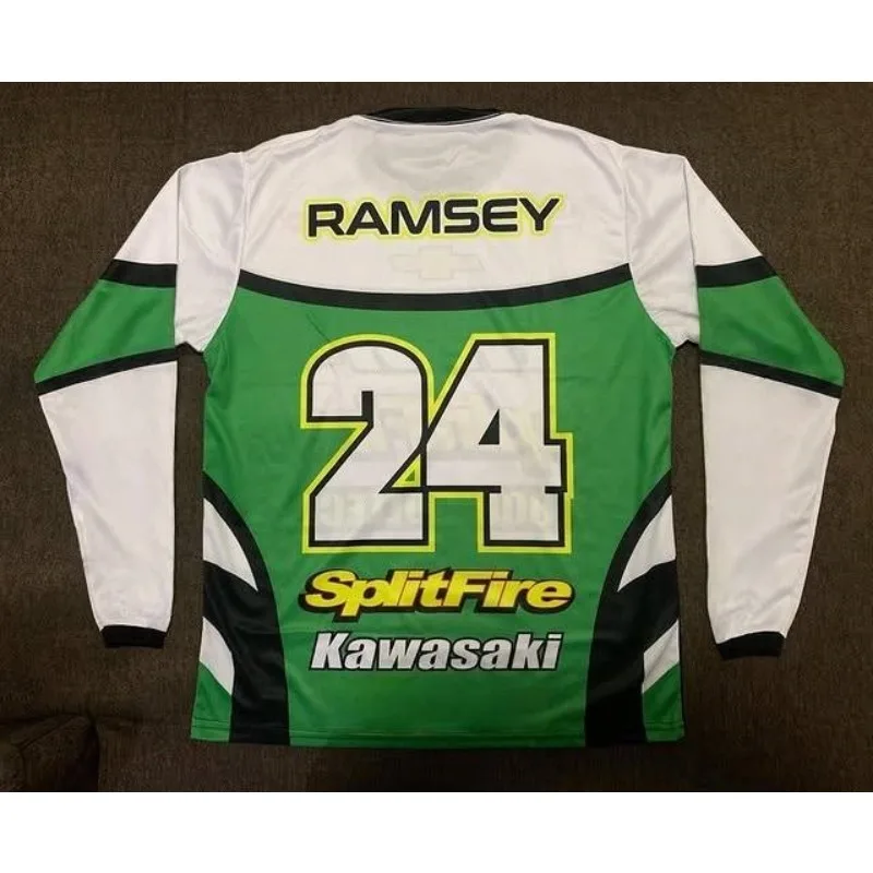 

Kawasaki 2025 New Arrivals Men's Motocross Jerseys Long Sleeve Motorcycle T-shirt #24 RAMSEY Customizable Moto Sports Clothing