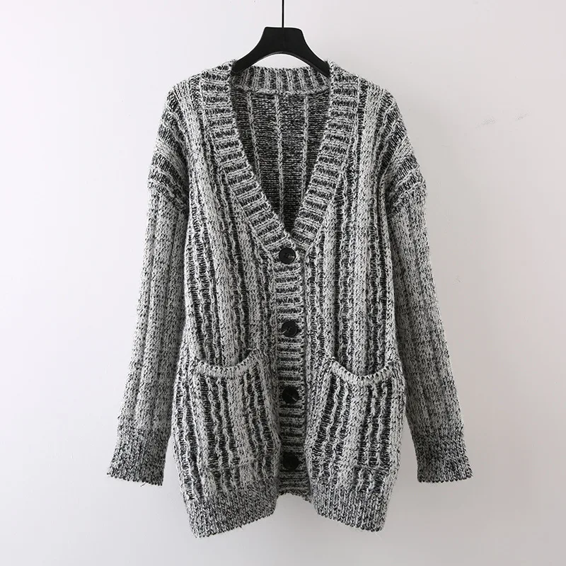 ZAMOR Korean Casual Solid Gray Knit Cardigan Women 2026 Early Spring Loose Long Sleeve Slim Fit Sweater Outerwear