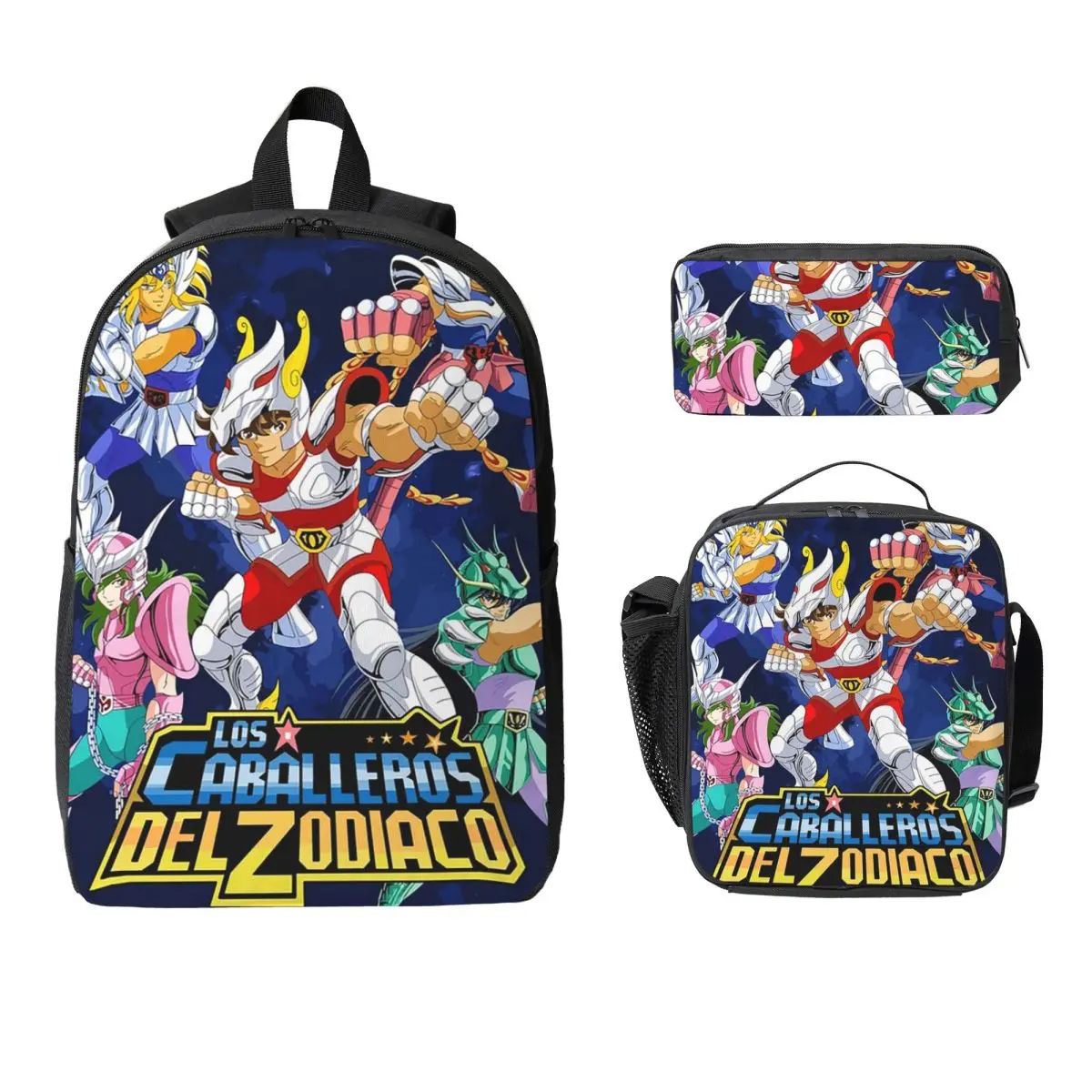 

Knights Of The Zodiac Backpack Student Boys Girls BookBag School Bag Computer Shoulder Bags 3ps Insulated Lunch Bag Pencil Case