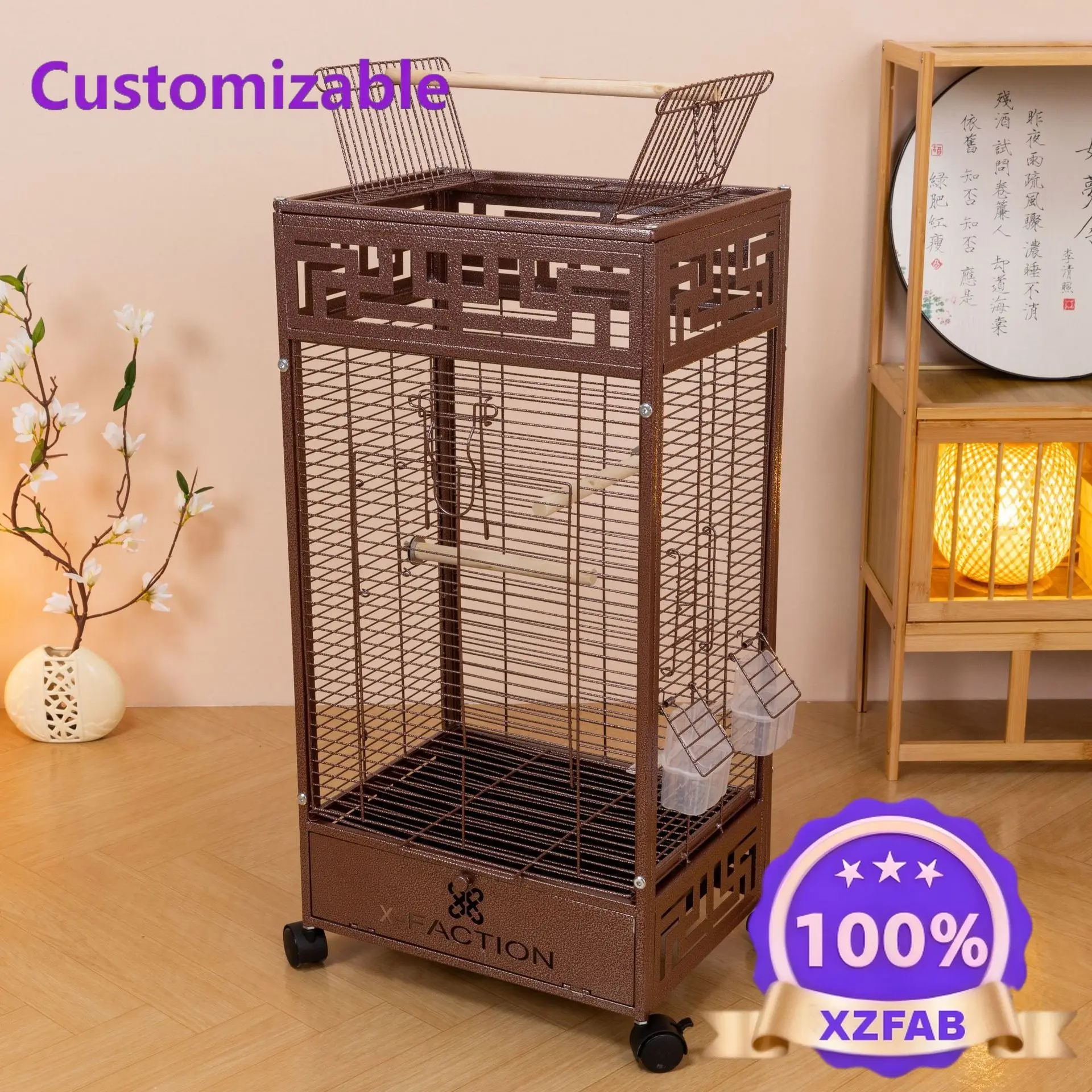 Factory Direct 2026 Chinese-style bird cage budgie landscape bird cage Xuanfeng Peony Wenniao embroidered eye large villa bird c