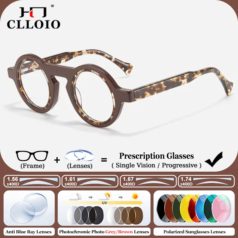 

CLLOIO New Design Round Prescription Glasses Unsiex Handmade Acetate Myopia Photochromic Eyewear Retro Optical Lenses Eyeglasses