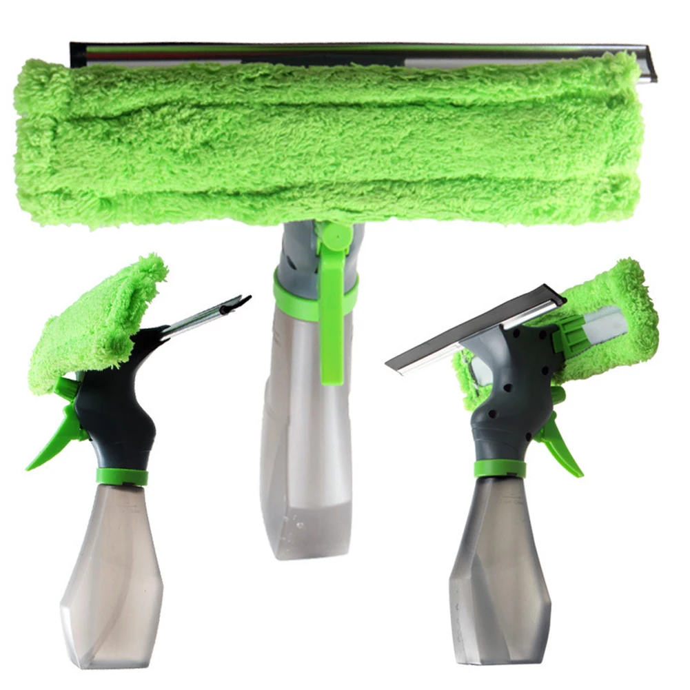 3 in 1 Car Glass Squeegee Spray Window Cleaner Spray Bottle Wiper Squeegee Cloth Pad Kit for Mirror Window Glass Cleaning