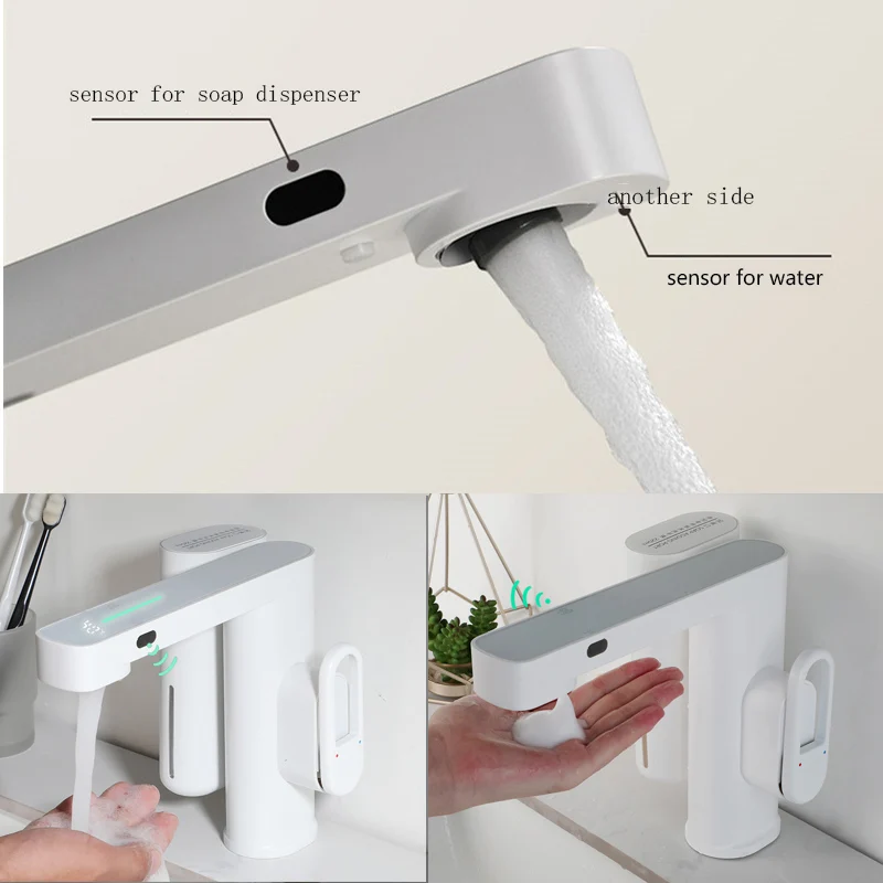 Imagem -02 - Zappo-torneira Automática do Banheiro do Sensor Saboneteira Inteligente Torneiras de Pia de Bacia Branca Deck Montado Torneira Misturadora Preto