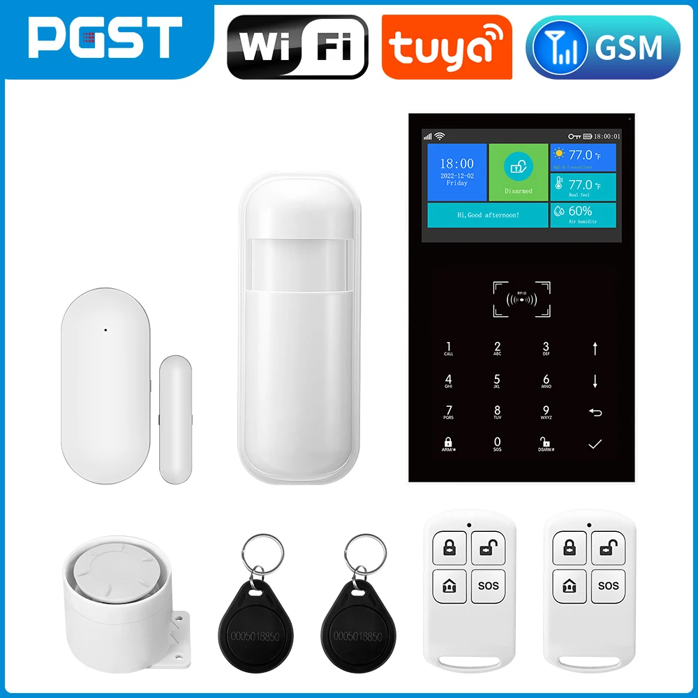 GauTone PG109 4.3inch Burglar Security Wifi GSM Alarm Systems for Home Support Tuya Smart App Control with Temperature Display