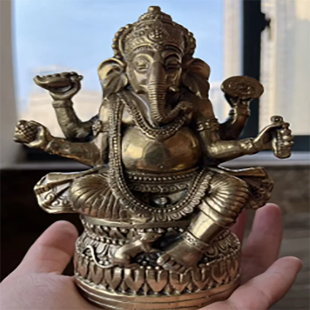 

Old Tibet Buddhism 15CM Brass Ganapati Ganesh Lord Ganesha Elephant God of wealth Bronze Buddha Statue