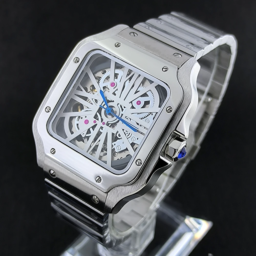 NH70 ساعة مربعة مجوفة الطلب التلقائي الميكانيكية ساعة رجالي مخصصة للطي مشبك مربع تناسب حركة NH70