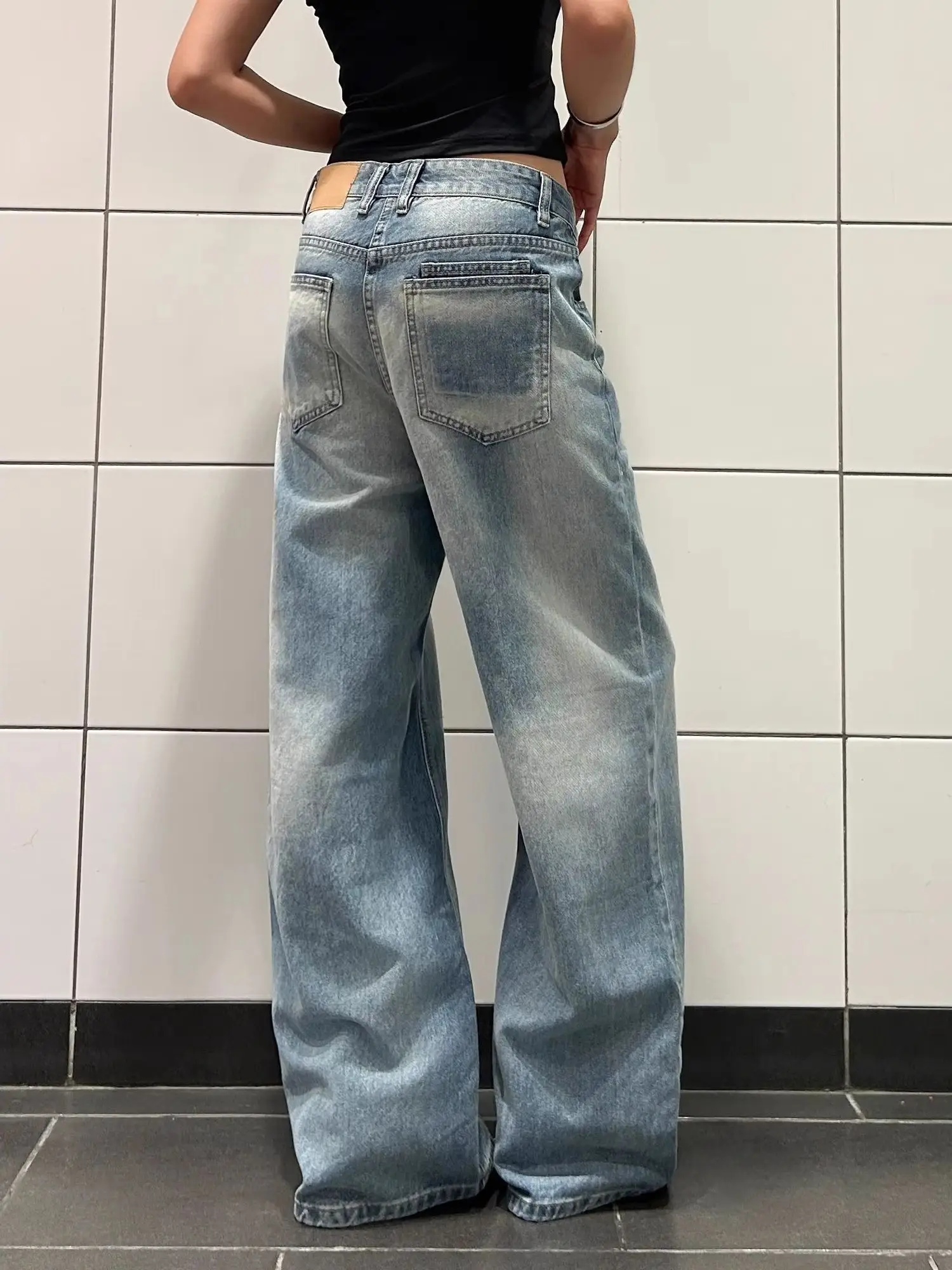 Y2K Dames Vintage Jeans Amerikaanse Retro Gewassen Denim Onregelmatige Taille Rechte Pijpen Fashion Design Broek