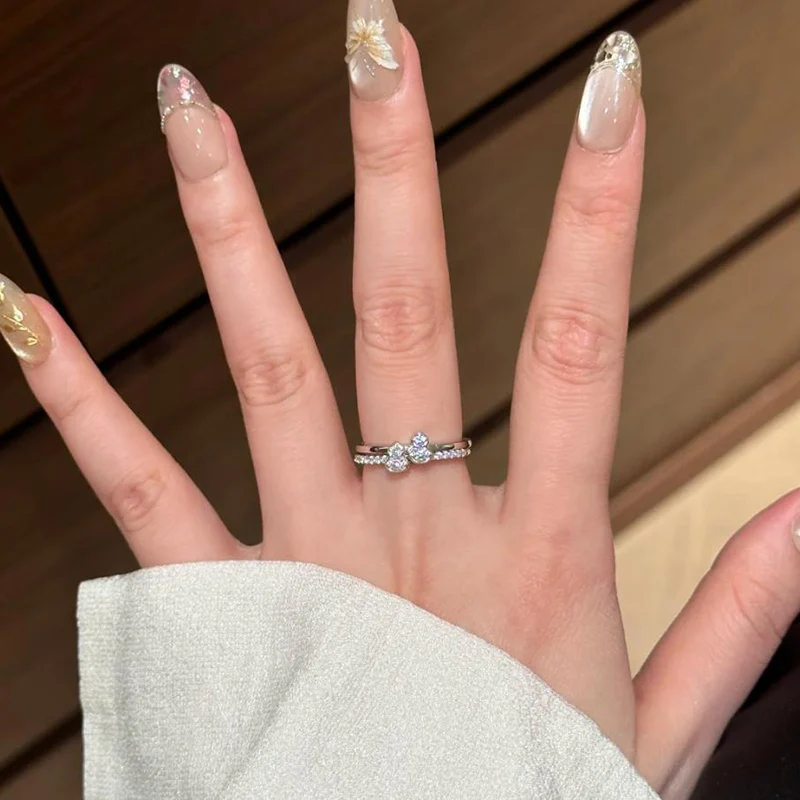 Fashionable Twin Little Gourd Set Ring Simple Gourd 2-in-1 Rings For Female Personality Light Luxury Zircon Set Stacked Ring