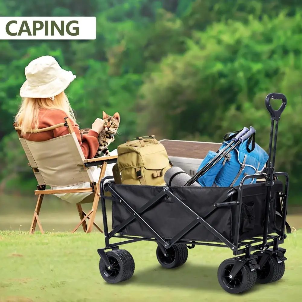 Camping Oxford Fabric Trolley Foldable Portable Outdoor Pull Rod Camping Shopping Delivery Camp Small Trailer Lightweight Cart