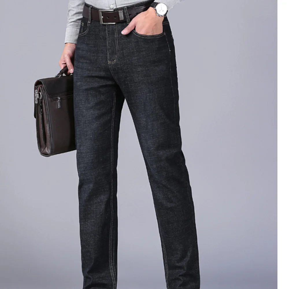 2024 nuovi pantaloni di Jeans Slim elasticizzati Casual stile classico da uomo pantaloni di Jeans di marca maschile Jeans da lavoro di moda blu neri