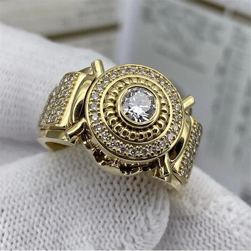 Gorgeous Men Rings Gold Silver Color Square Round White Stone Classic Design Party Accessories Gift