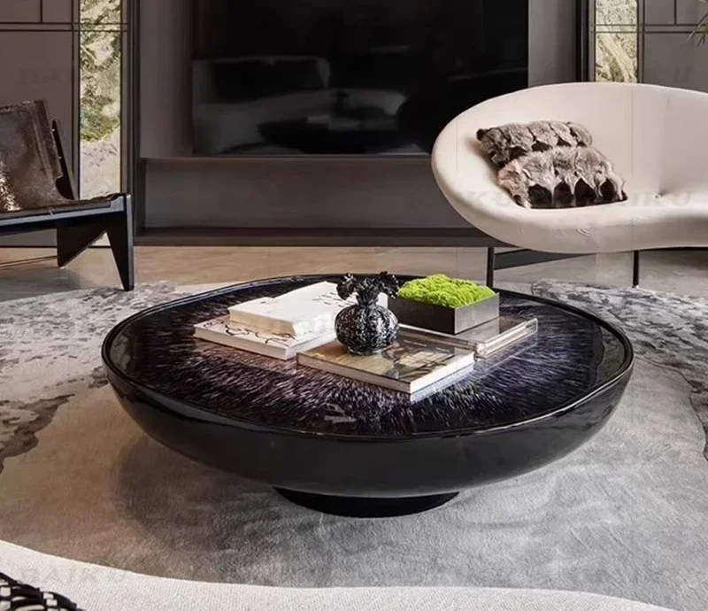 Modern light luxury fiberglass special-shaped coffee table living room advanced sense starry sky painting negotiation table