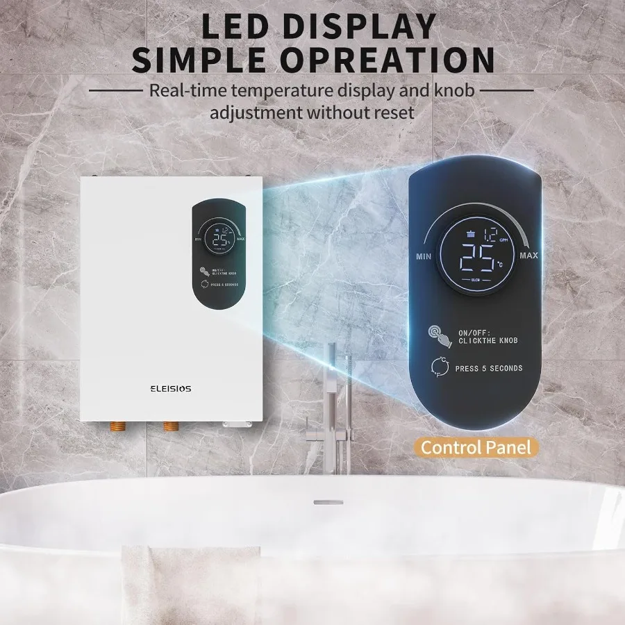 Electric Tankless Water Heater 240V 9kW Self-Modulating Instant Water Heater with Digital Display for Sink and Faucet Applicati