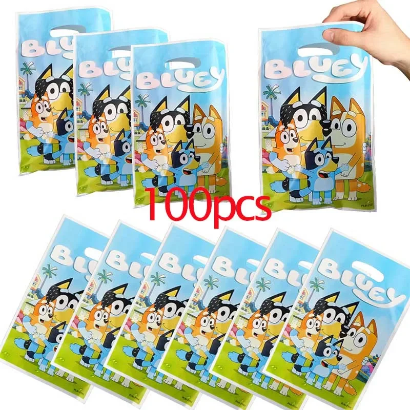 50/100pcs New Cartoon Bluey Dog Gift Bag Cute Bingo Snacks Baked Self-sealing Plastic Bag Birthday Gift Packaging Handbag