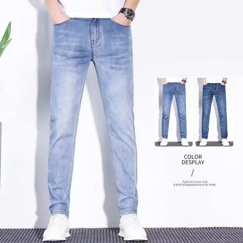 

Мужские летние свободные джинсы прямого кроя в корейском стиле, повседневные универсальные джинсовые брюки, модные трендовые мужские удобные брюки на каждый день