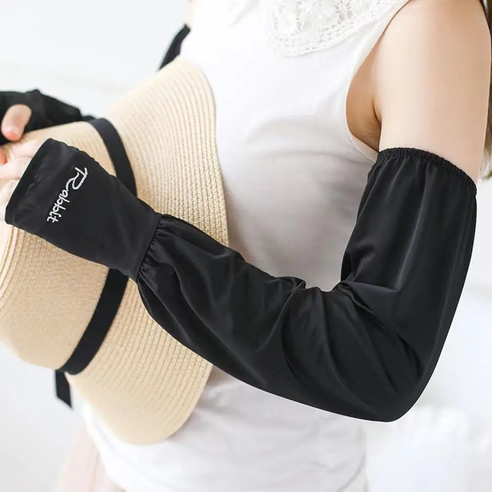 1 Pair Sunscreen Driving Cycling Ice Silk Sleeves Women Summer Loose Thin UV Protection Sleeves Arm Gloves Women Men Ice Sleeves