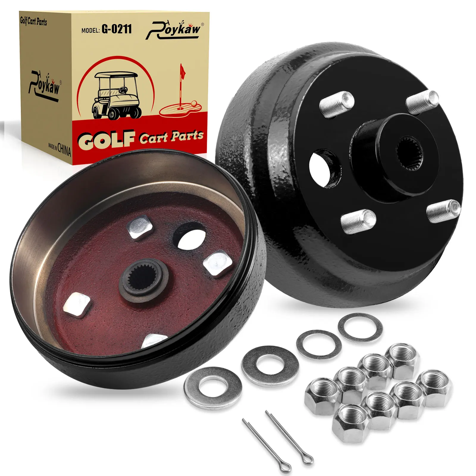 Roykaw Golf Cart Brake Drum Hub Assembly for EZGO TXT 1982-up 2 Cycle G&E, OEM# 19186-G1P, 17082-G2, 17298-G1