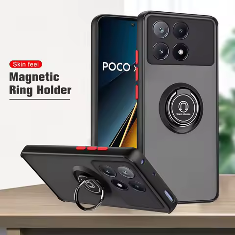 For POCO X6 Pro 5G Matte Shockproof Case For POCO F6 M6 F5 X5 X4 X3 NFC X6 M3 M4 Pro F4 GT F3 M5S Car Magnetic Holder Ring Cover