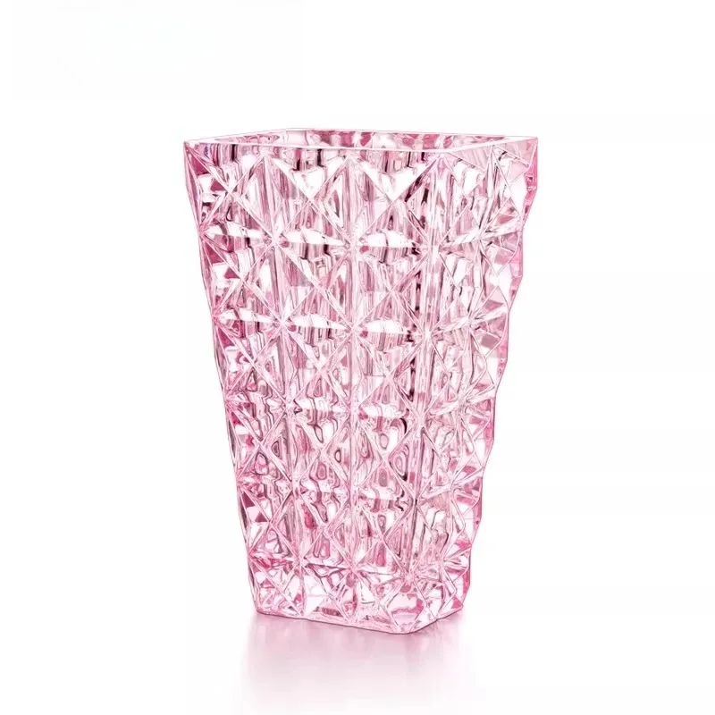 

Luxury pink transparent crystal glass vase stylish simple flower arrangement ornament housewarming gift