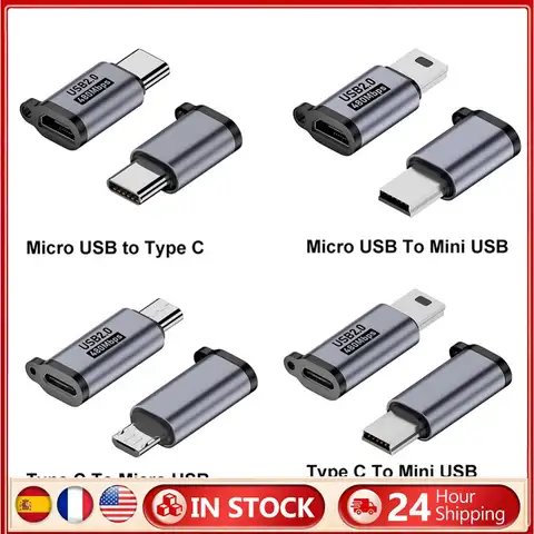 Adaptateur Micro USB femelle vers Mini USB mâle, 480Mbps Type C femelle vers Micro USB mâle, convertisseur 18W 5V 2A pour téléphone/tablette/PC, 2 pièces