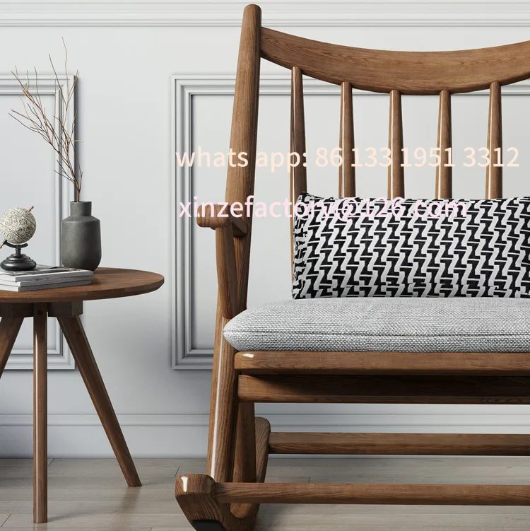 

Customizable Nordic solid wood fabric sofa rocking chair adult single leisure lazy free chair home balcony recliner
