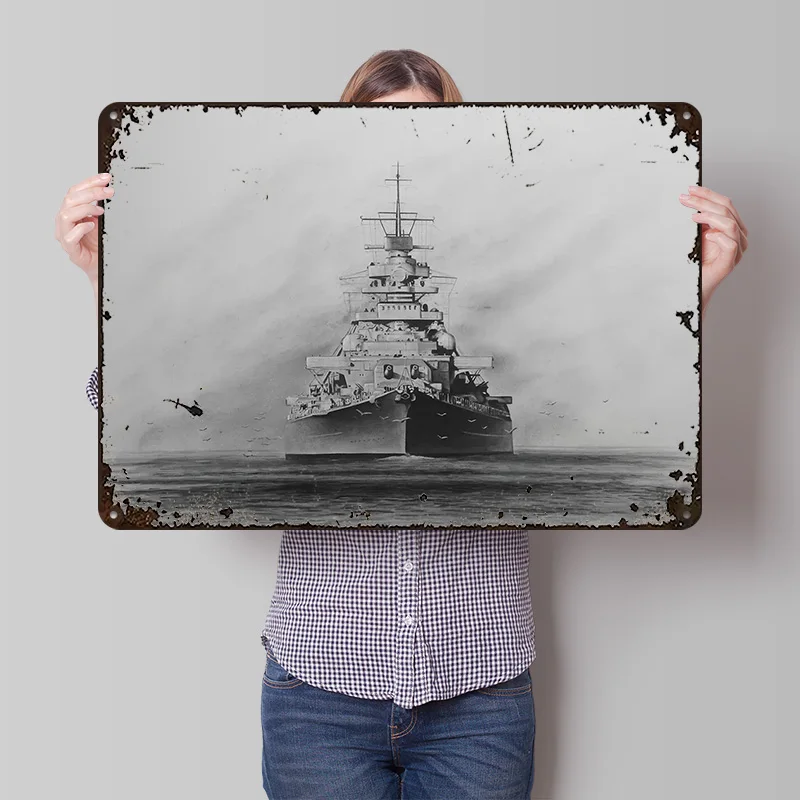 Bismarck-Schlachtschiff Gedrucktes Poster Individualisierte Retro-Wandkunst Vintage Metallschilder für Inneneinrichtung Wohnzimmer