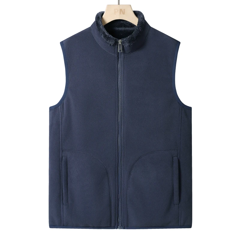 

Men's Stand Collar Solid Color Vest Autumn and Winter New Thick Patchwork Sleeveless Zipper Loose Pockets Couple Style Vest Coat