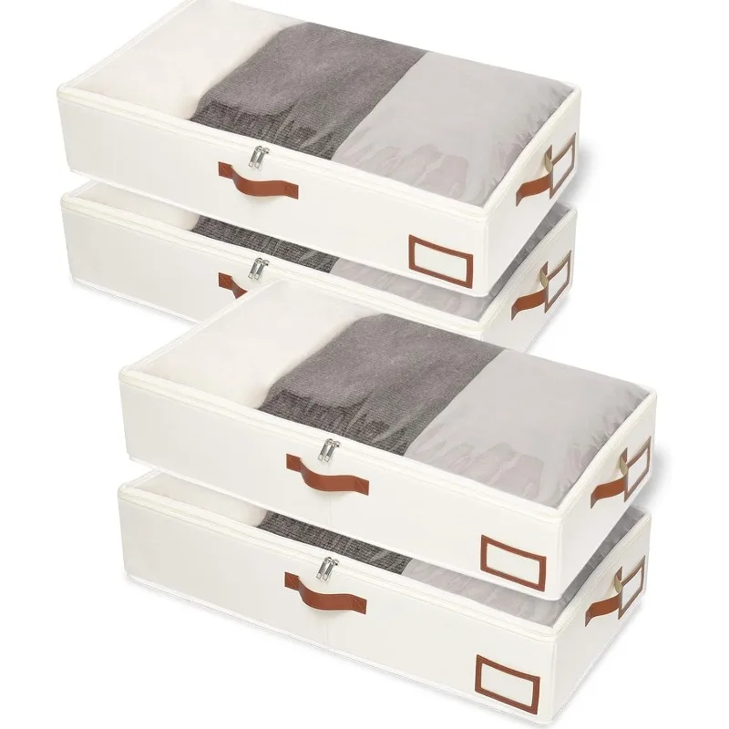 

Контейнеры для хранения под кроватью, упаковка из 4 предметов, контейнер с крышками, складные органайзеры для шкафа, со слотом для карточек сортировки и 4 кожаными ручками