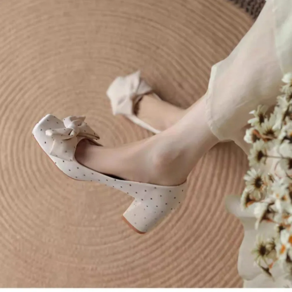 Spring/Summer Hot Sale Fairy Style Thin-Strap High Heels Pumps Bowknot with Golden Buckle, Comfortable & Versatile Dress Shoes